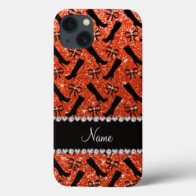 Personalised name neon orange glitter boots bows Case-Mate iPhone case (Back)