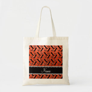 Personalised name neon orange glitter boots bows tote bag