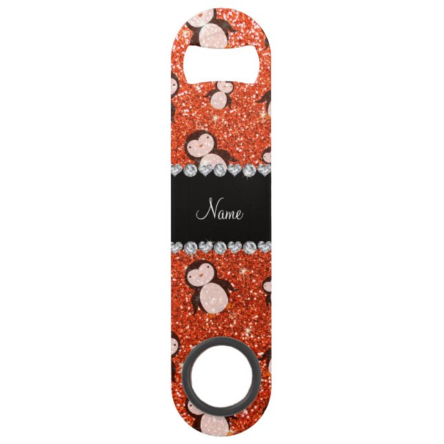 Personalised name neon orange glitter penguins (Front)