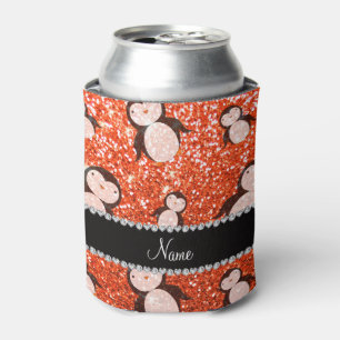 Personalised name neon orange glitter penguins can cooler