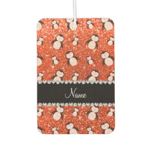 Personalised name neon orange glitter penguins car air freshener