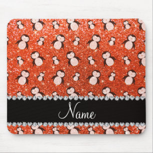 Personalised name neon orange glitter penguins mouse pad