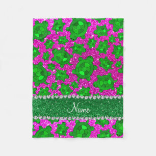 Personalised name neon pink glitter sea turtles fleece blanket