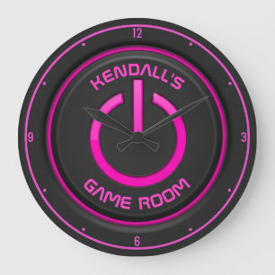 Personalised NAME Neon Power Button Game Room Sign Large Clock