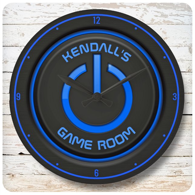 Personalised NAME Neon Power Button Game Room Sign Large Clock (Creator Uploaded)