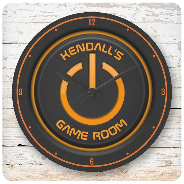 Personalised NAME Neon Power Button Game Room Sign Large Clock (Creator Uploaded)