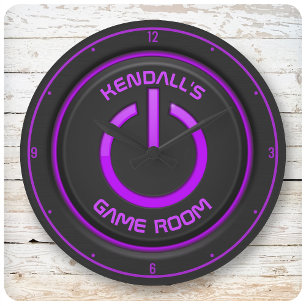 Personalised NAME Neon Power Button Game Room Sign Large Clock