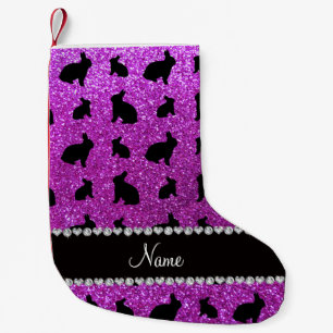 Personalised name neon purple glitter bunny small christmas stocking