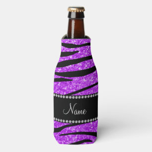 Personalised name neon purple glitter zebra stripe bottle cooler