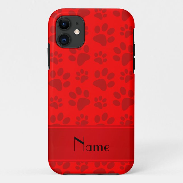 Personalised name neon red dog paws Case-Mate iPhone case (Back)