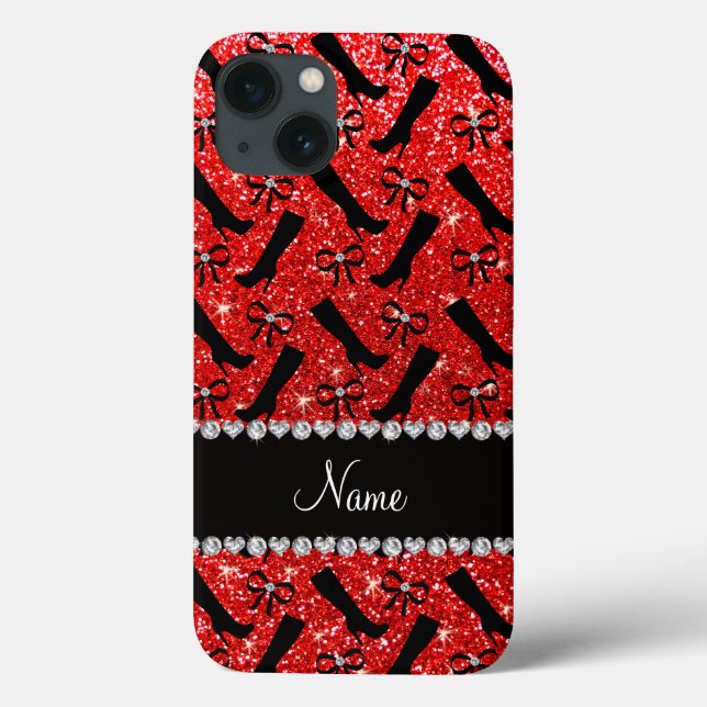Personalised name neon red glitter boots bows Case-Mate iPhone case (Back)