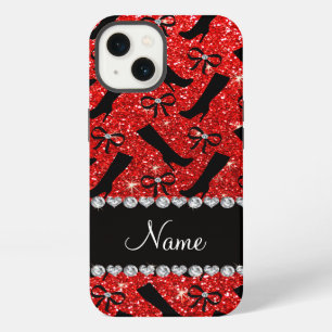 Personalised name neon red glitter boots bows iPhone case