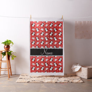 Personalised name neon red glitter penguins igloos fabric