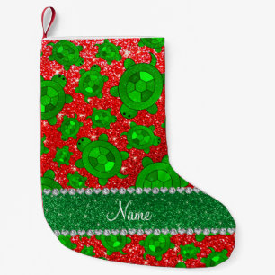 Personalised name neon red glitter sea turtles small christmas stocking