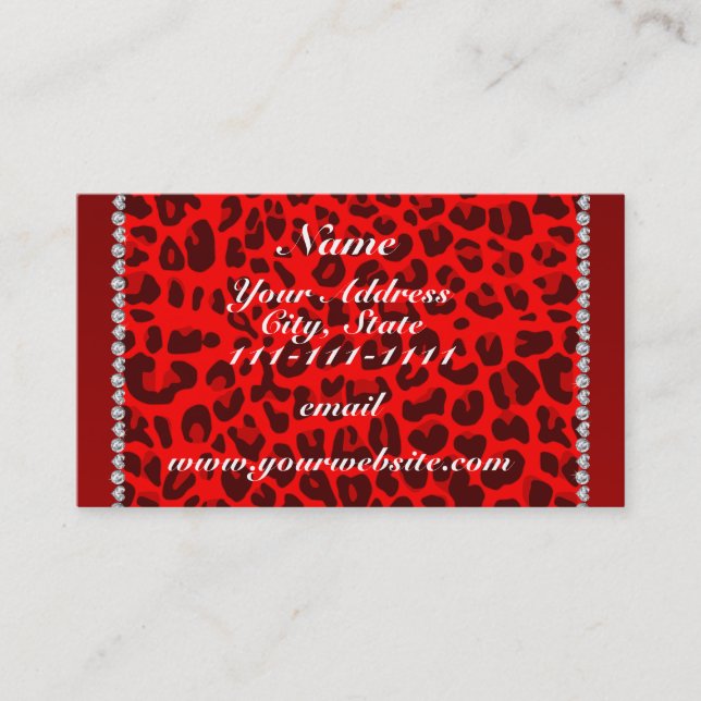 Personalised name neon red leopard pattern business card (Front)