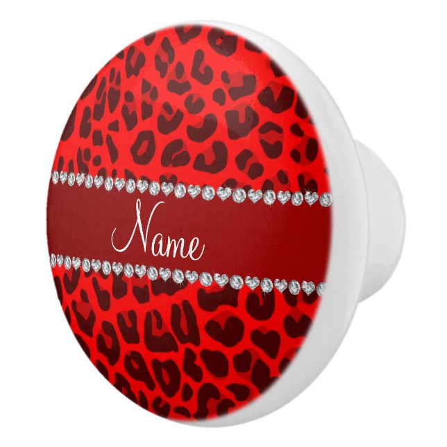 Personalised name neon red leopard pattern ceramic knob (Right)