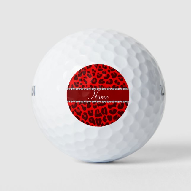 Personalised name neon red leopard pattern golf balls (Front)