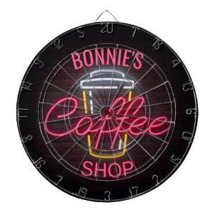 Personalised NAME Neon Style Coffee Shop Custom Dartboard