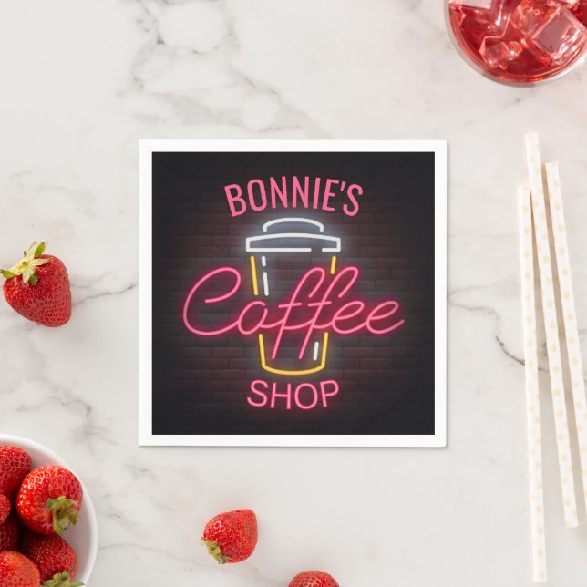 Personalised NAME Neon Style Coffee Shop Custom Napkin (Insitu)