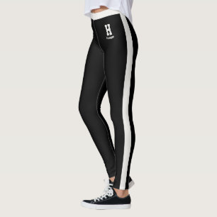 Personalised Name Neutral Black Monogram Stripes Leggings