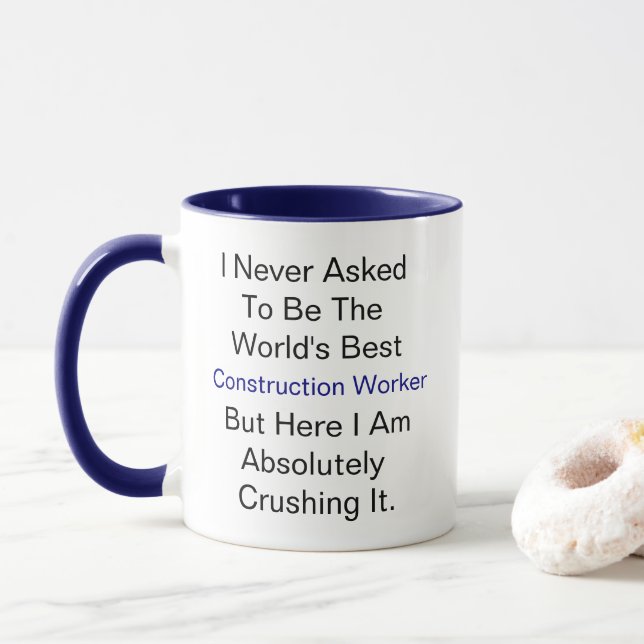 Personalised name never asked  Construction Worker Mug (With Donut)