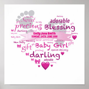 Personalised Name New Baby Girl Word Art Poster