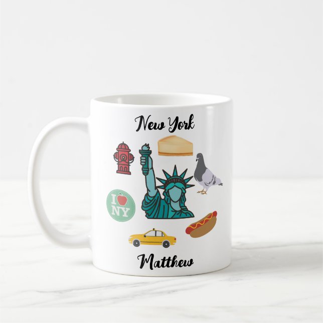 Personalised Name New York Cheesecake Pigeon NY  Coffee Mug (Left)