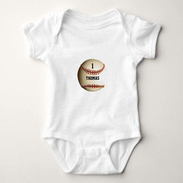 Personalised Name Number Baseball Baby Bodysuit (Front)