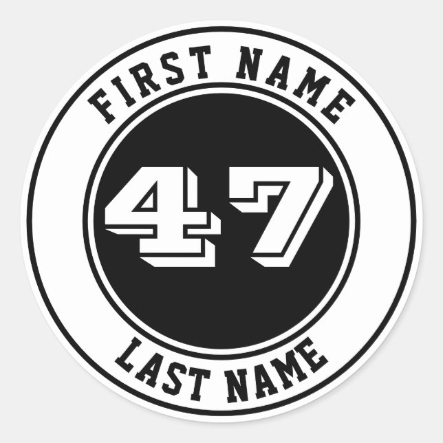 Personalised Name & Number Baseball Bat Knob Classic Round Sticker (Front)