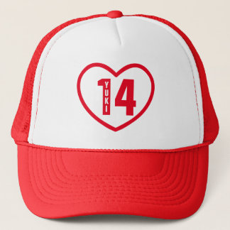 Personalised Name, Number, Colours. Yuki 14 Heart Trucker Hat