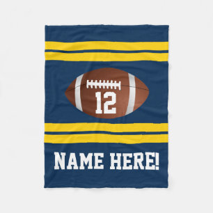 Personalised Name Number Gold/Navy Blue Football Fleece Blanket