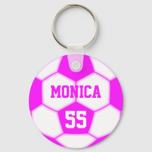 Personalised Name Number Pink Soccer Ball Key Ring