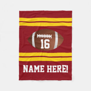 Personalised Name Number Red/Gold Football Fleece Blanket