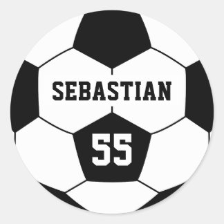 Personalised Name Number Soccer ball Classic Round Sticker