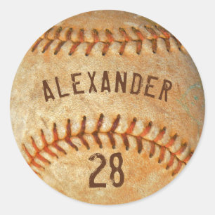 Personalised Name & Number White Baseball Sports  Classic Round Sticker