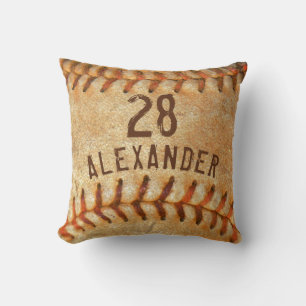 Personalised Name & Number White Baseball Sports   Cushion