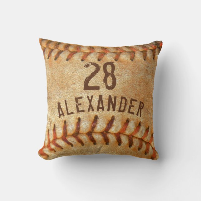 Personalised Name & Number White Baseball Sports   Cushion (Front)