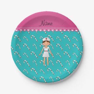 Personalised name nurse turquoise candy canes paper plate