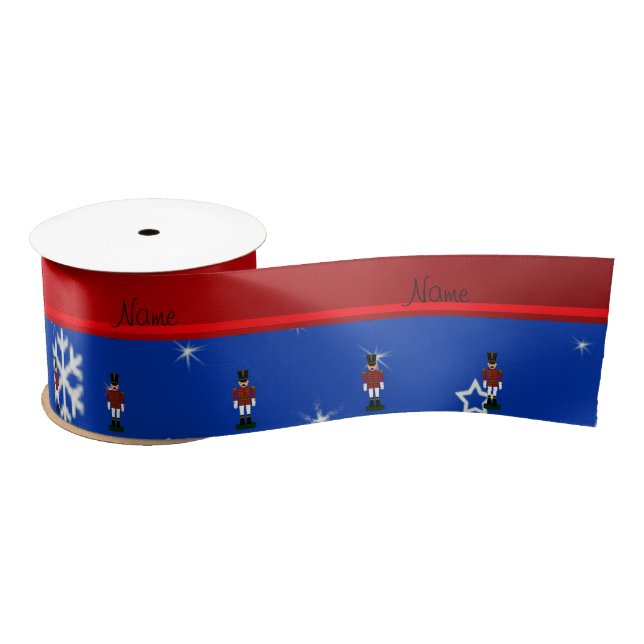 Personalised name nutcracker blue snowflakes satin ribbon (Spool)