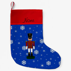 Personalised name nutcracker blue snowflakes small christmas stocking