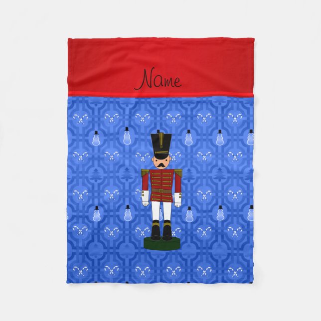 Personalised name nutcracker blue snowman trellis fleece blanket (Front)