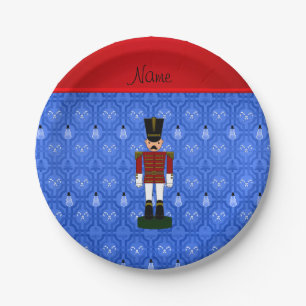 Personalised name nutcracker blue snowman trellis paper plate