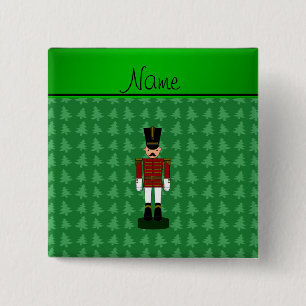 Personalised name nutcracker green Christmas trees 15 Cm Square Badge