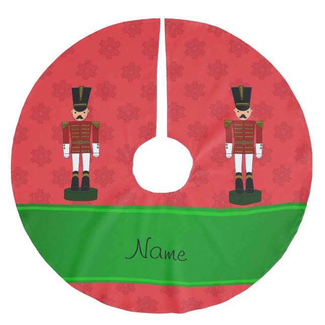 Personalised name nutcracker red snowflakes brushed polyester tree skirt (Front)
