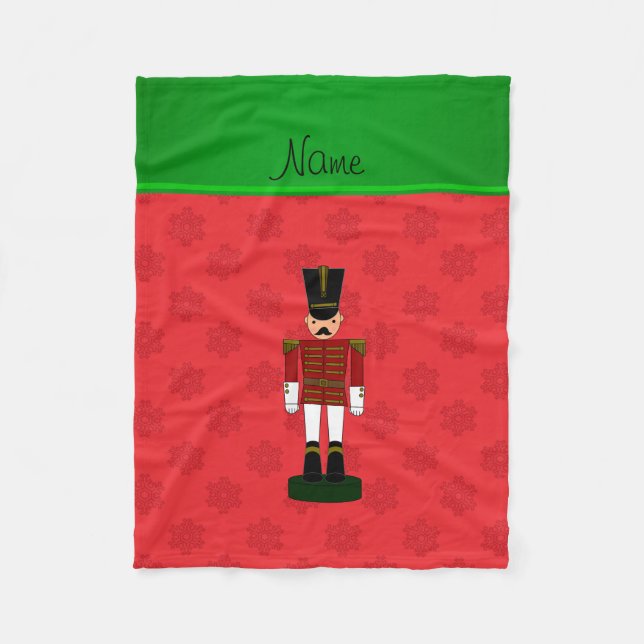 Personalised name nutcracker red snowflakes fleece blanket (Front)