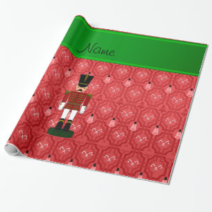Personalised name nutcracker red snowman trellis wrapping paper
