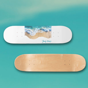Personalised Name Ocean Waves on the Beach Skateboard