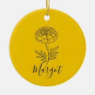 Personalised Name October Marigold Birth Flower Ceramic Ornament