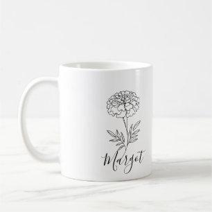 Personalised Name October Marigold Birth Flower Coffee Mug