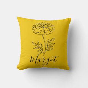 Personalised Name October Marigold Birth Flower  Cushion